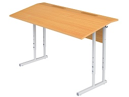 Стол с наклоном столешницы 10° школьный 2-местный 2-4 г/р регулируемый (бук, м/к серый, квадратная труба)