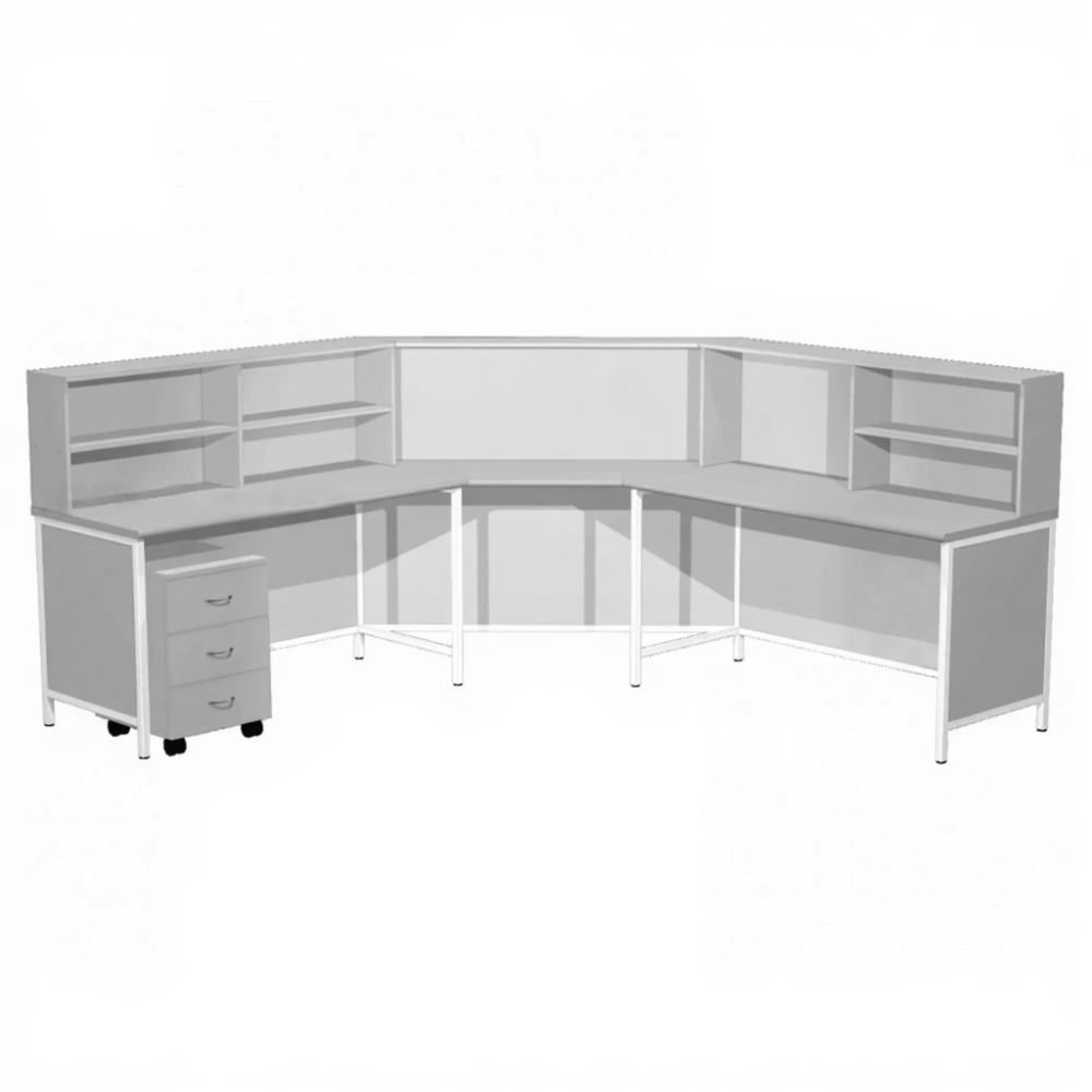 Стол-барьер рабочий на металлокаркасе ПМ-4 (ЛДСП серый, каркас белый)