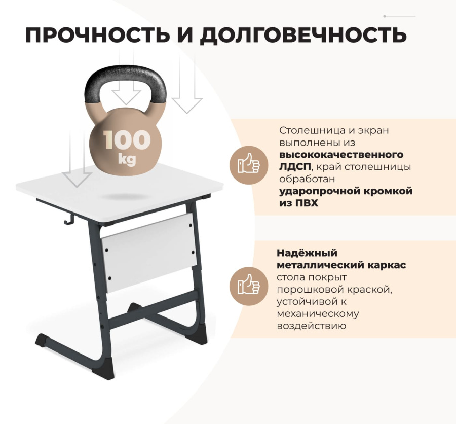 Cтол ученический белый снег/антрацит SHT-T-TN14/5-7