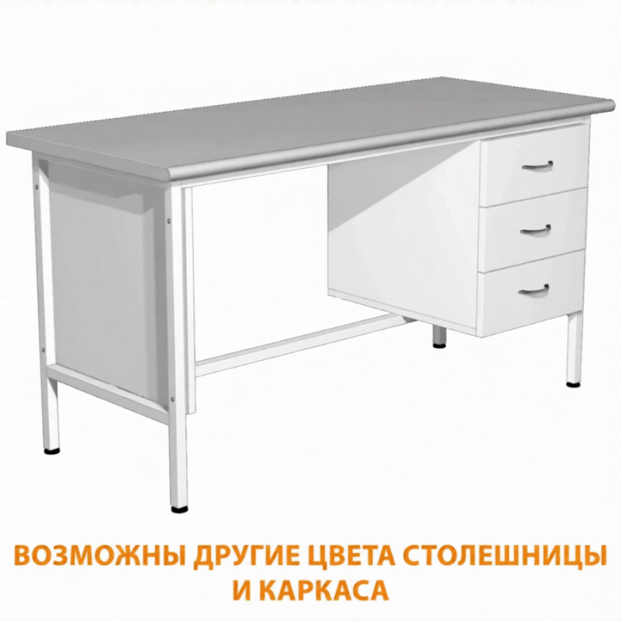 Стол для врача рабочий с тумбой СЛ-4 (1400х600х750) (постформинг серый, каркас белый)