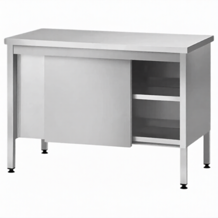 Стол производственный закрытый СПЗп 860х1000х600 «Profi Inox», двери-купе, полка сплошная